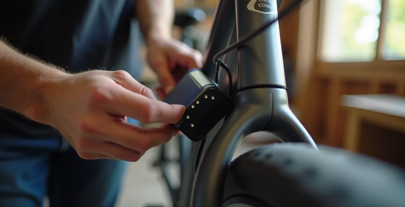 Técnica correcta de inserción de batería en bicicleta eléctrica mostrando alineación de pines