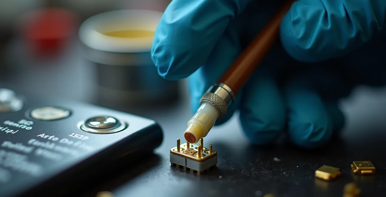 Macro fotografía mostrando la aplicación de grasa dieléctrica en conector de batería Bosch