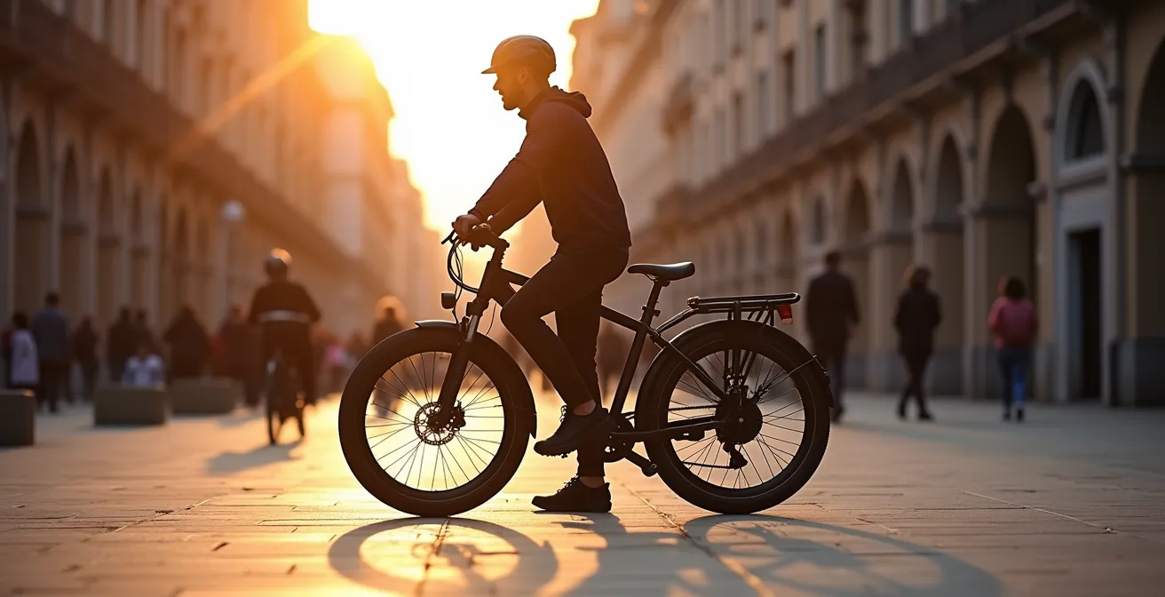 Vista lateral de e-bike urbana mostrando distribución del peso
