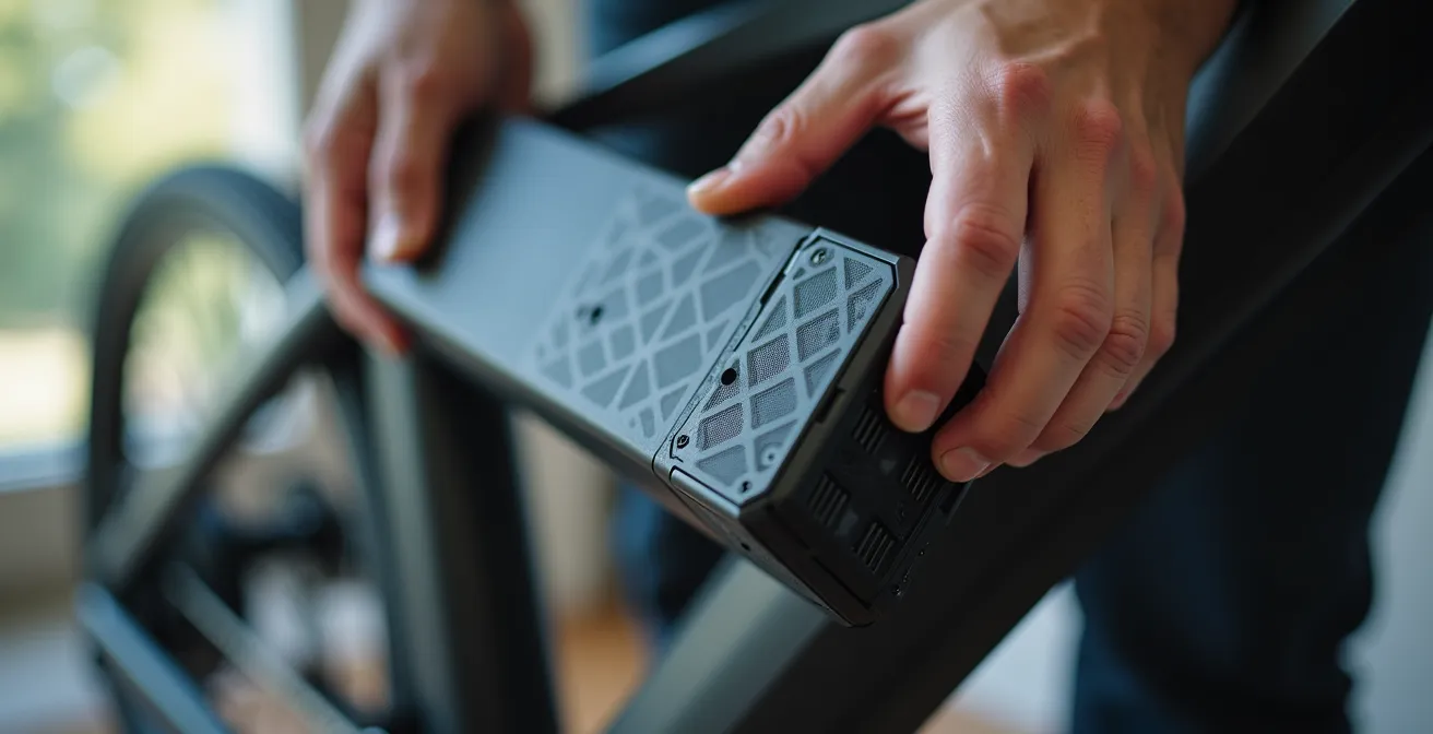 Proceso de embalaje de bicicleta eléctrica en funda para transporte en tren