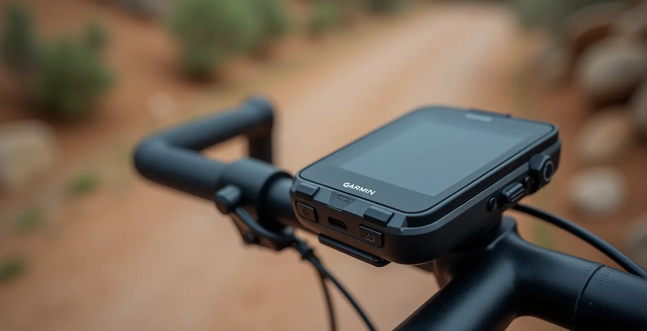 Vista detallada de un Garmin Edge mostrando campos de datos personalizados de e-bike en un entorno de montaña española