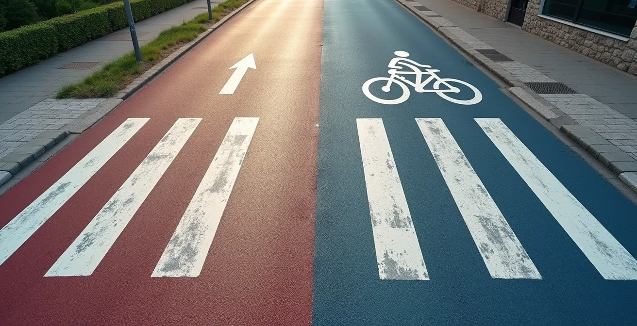 Comparación visual de señalización vial española mostrando diferencia entre paso de peatones y paso para ciclistas