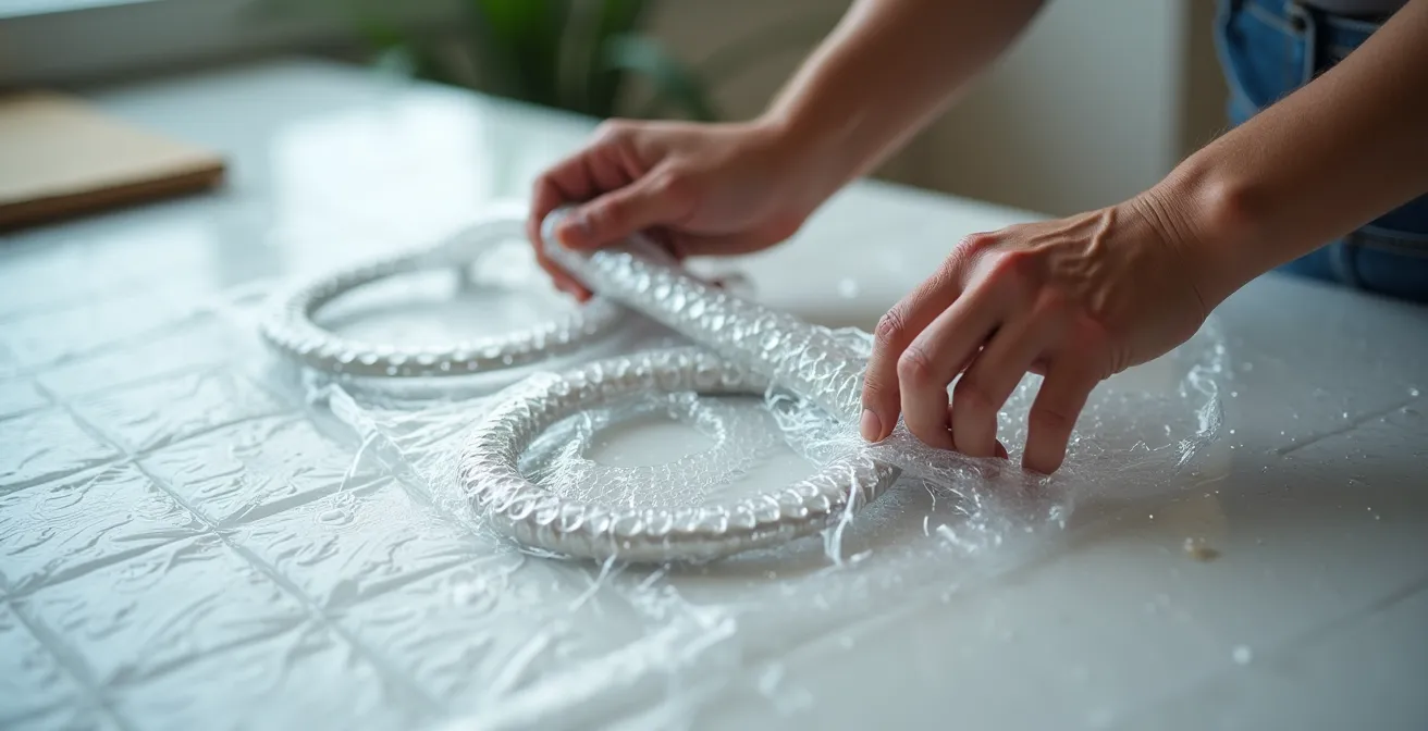 Manos envolviendo cuidadosamente un display de bicicleta eléctrica con plástico de burbujas